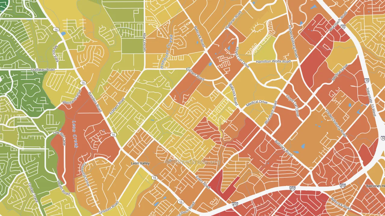 Apple Creek, San Antonio, TX Map of Burglary Rates