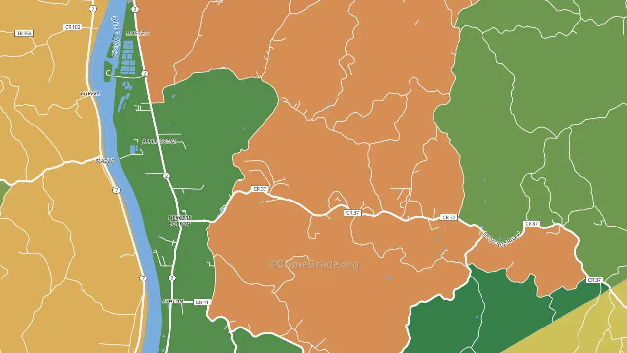Apple Grove, WV Map of Burglary Rates