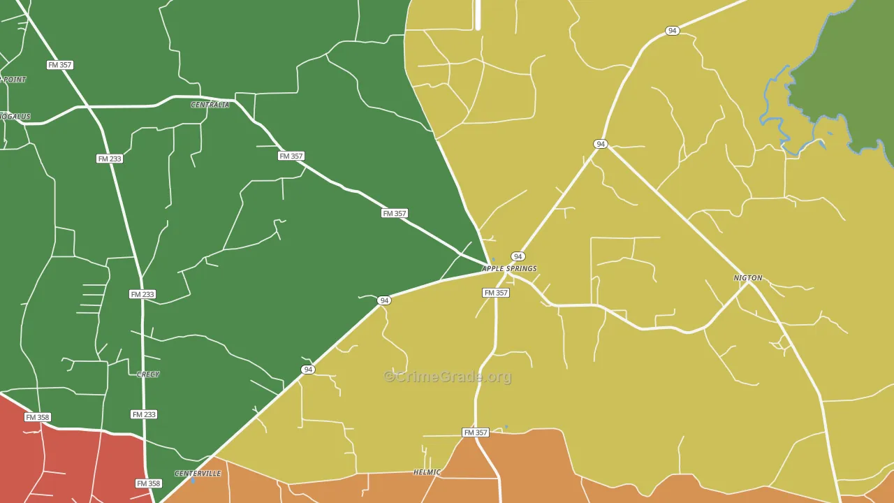 Apple Springs, TX Map of Burglary Rates