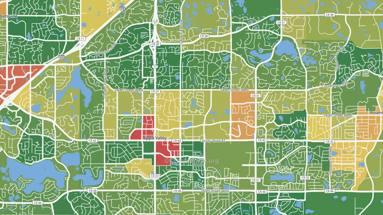 Apple Valley, MN Map of Burglary Rates