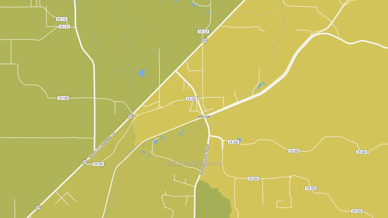 Appleby, TX Map of Burglary Rates