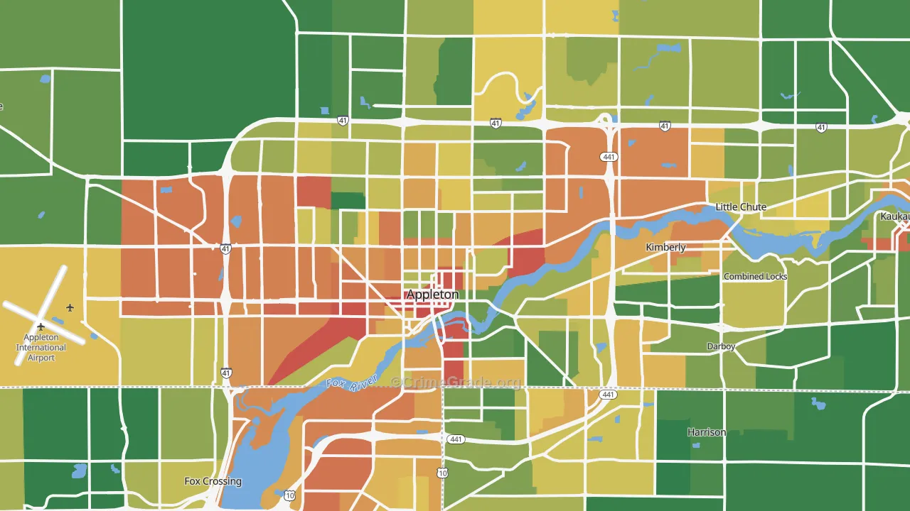 Appleton, WI Map of Burglary Rates