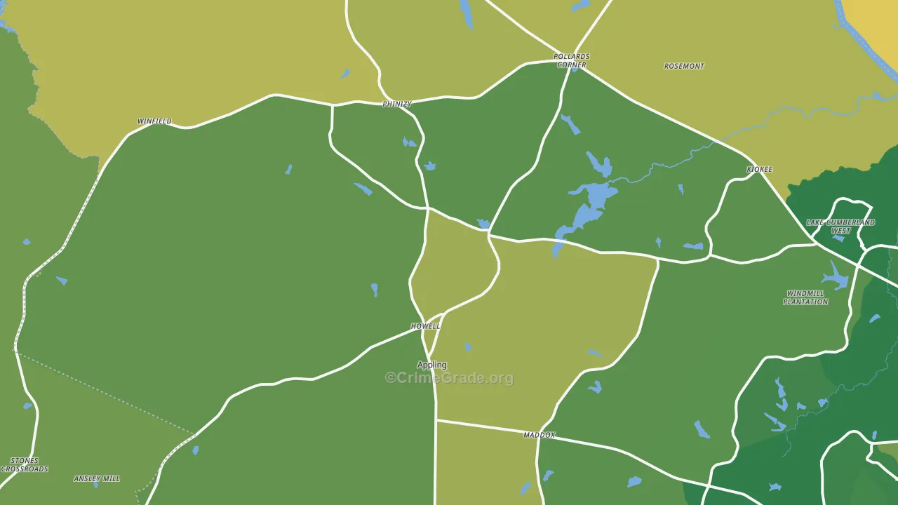 Appling, GA Map of Burglary Rates
