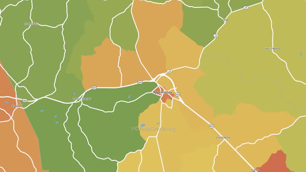Appomattox County, VA Map of Burglary Rates