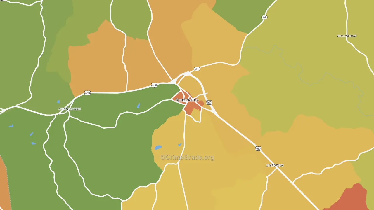 Appomattox, VA Map of Burglary Rates