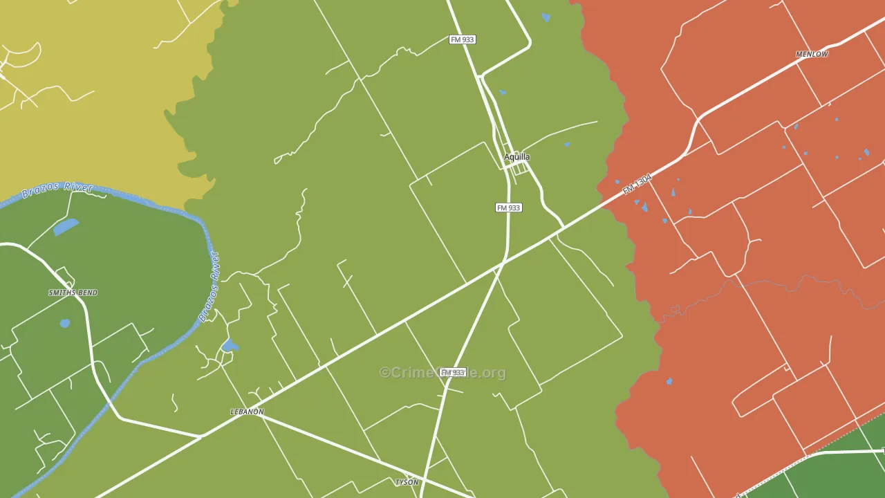 Aquilla, TX Map of Burglary Rates