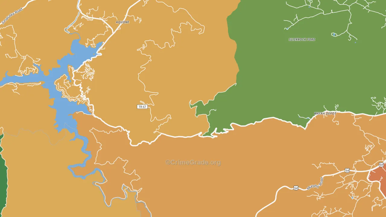 Aquone, NC Map of Burglary Rates