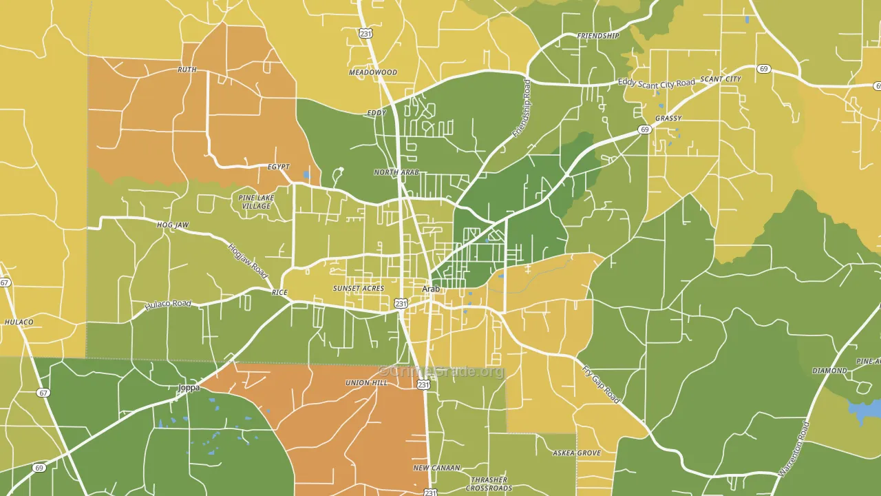 Arab, AL Map of Burglary Rates
