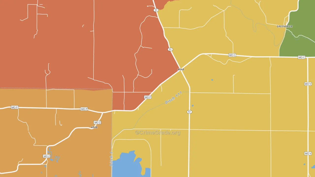 Arab, MO Map of Burglary Rates