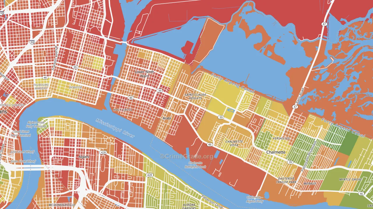Arabi, LA Map of Burglary Rates