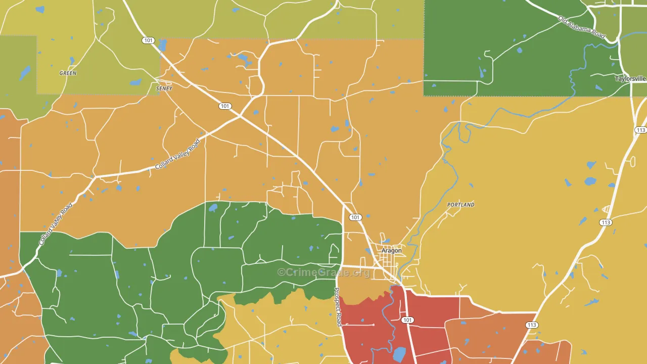 Aragon, GA Map of Burglary Rates