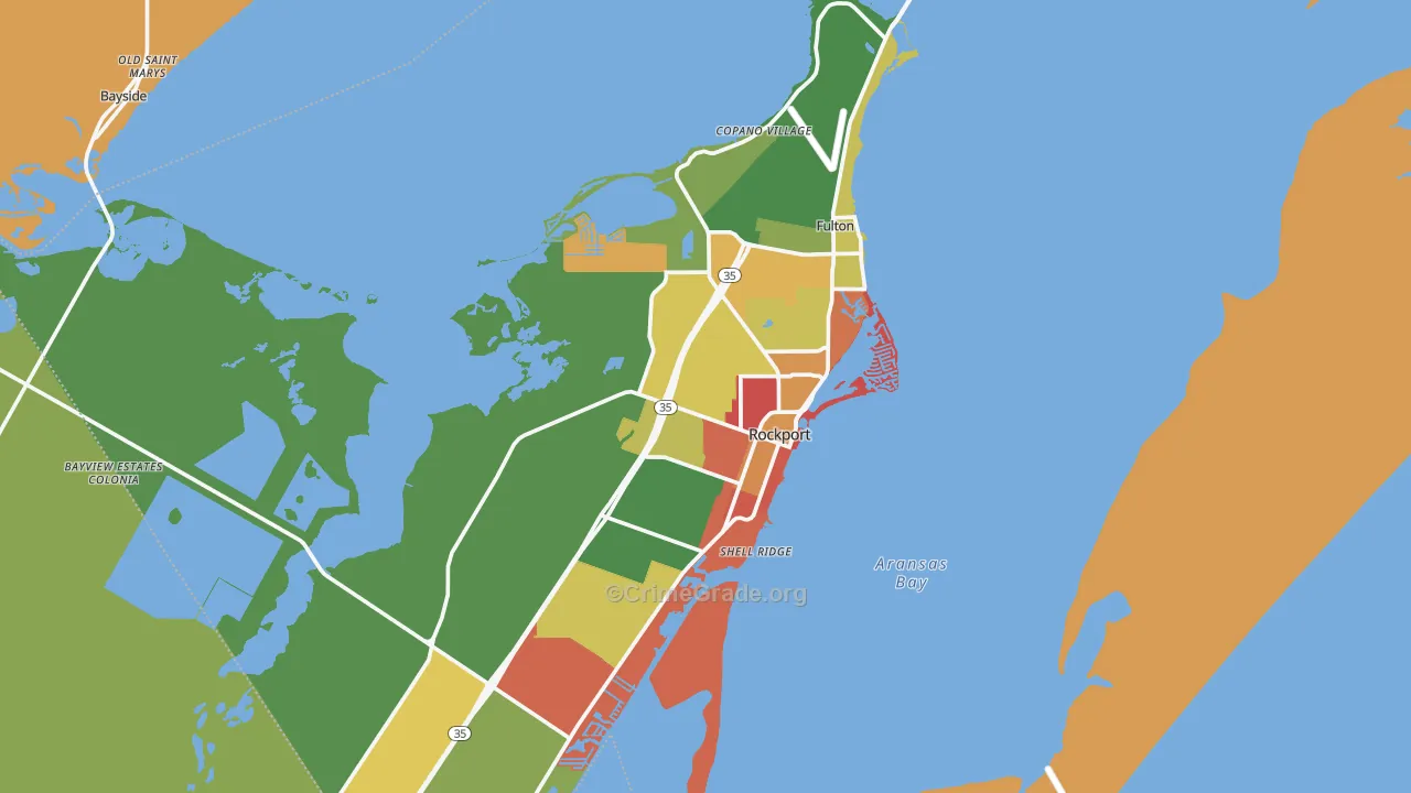 Aransas County, TX Map of Burglary Rates