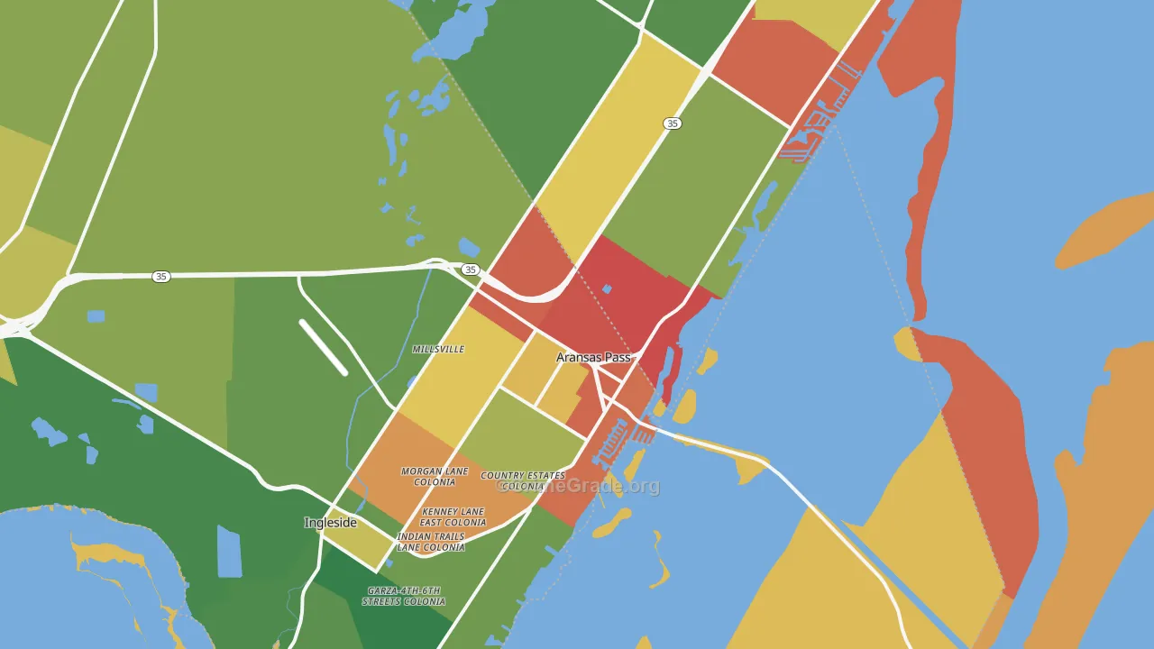 Aransas Pass, TX Map of Burglary Rates