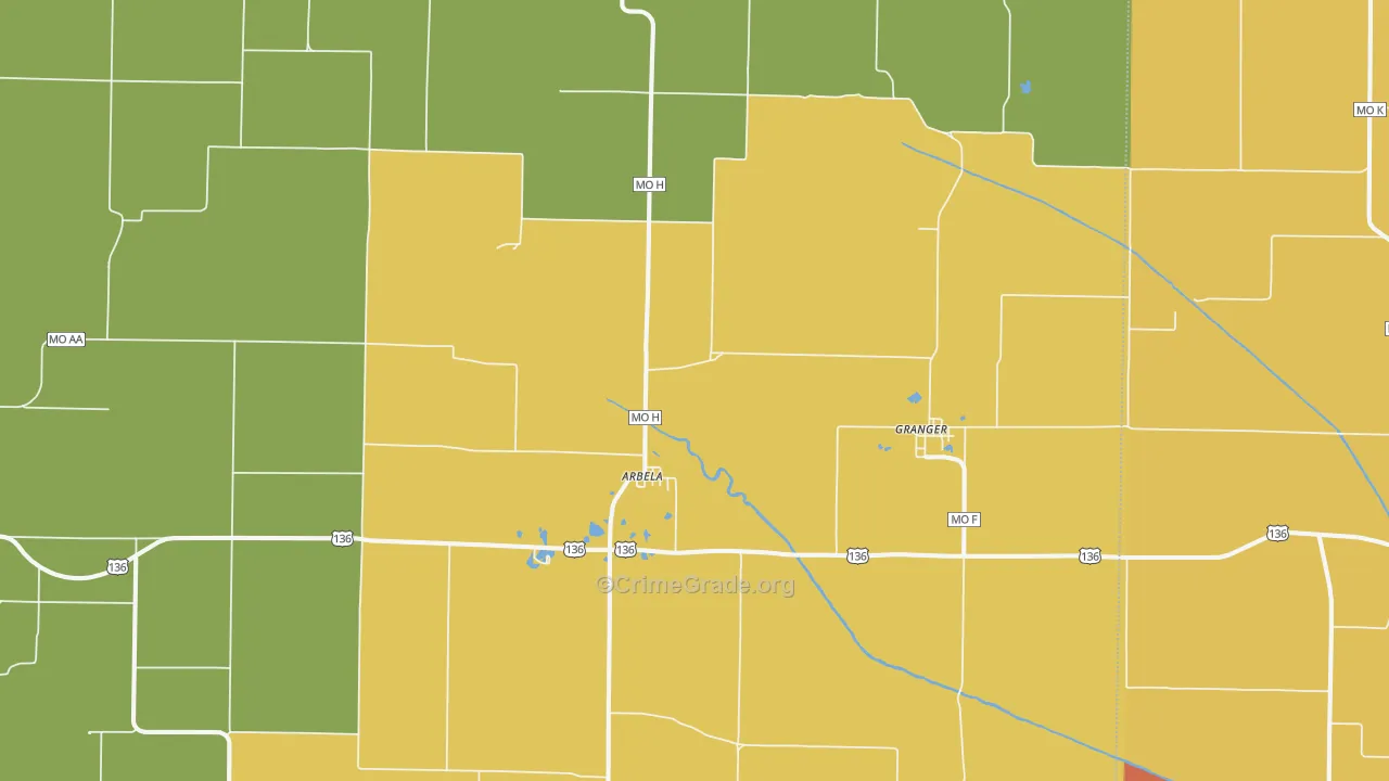 Arbela, MO Map of Burglary Rates