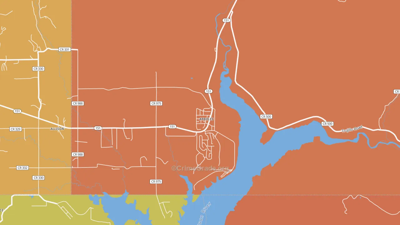 Arboles, CO Map of Burglary Rates