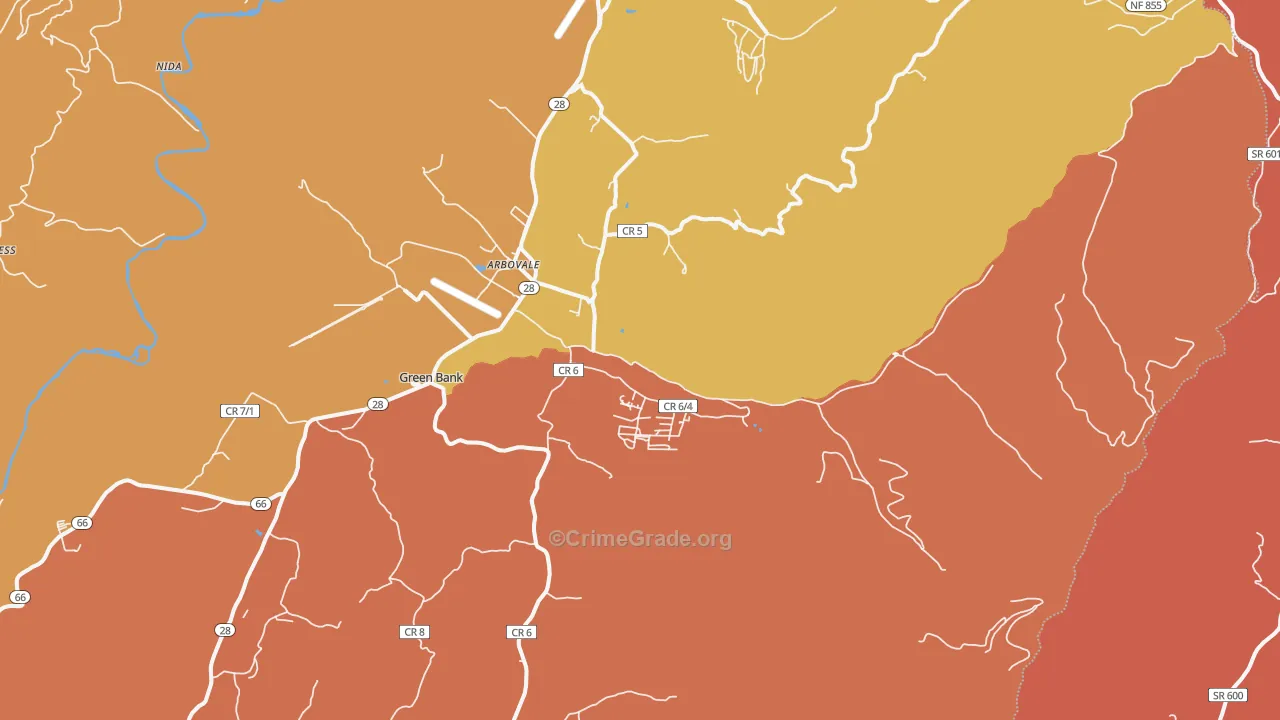 Arbovale, WV Map of Burglary Rates