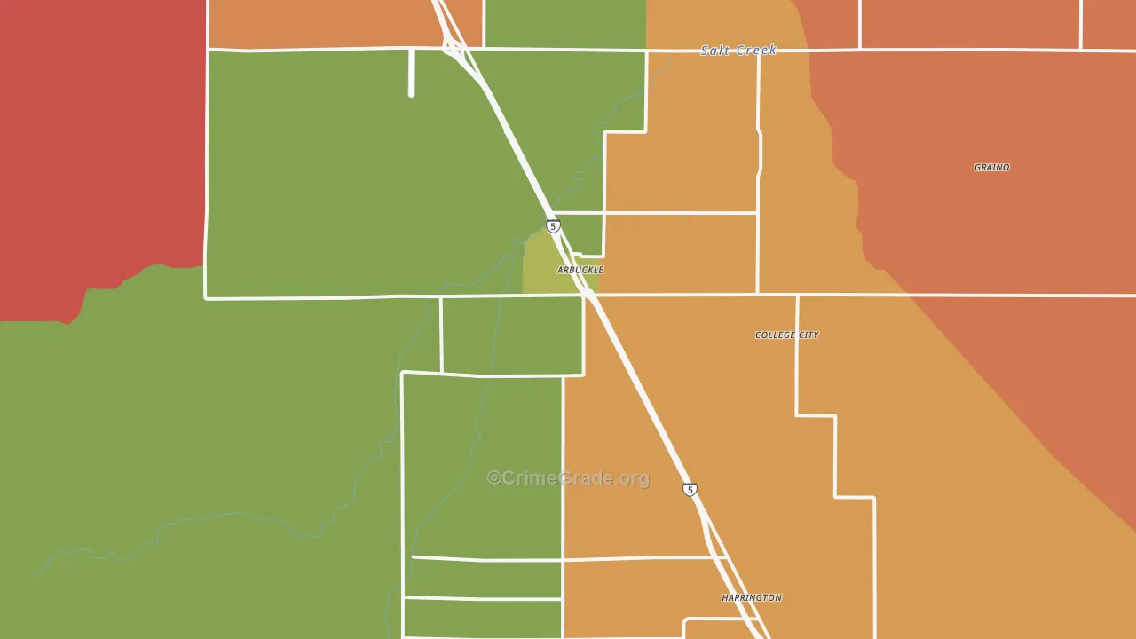 Arbuckle, CA Map of Burglary Rates