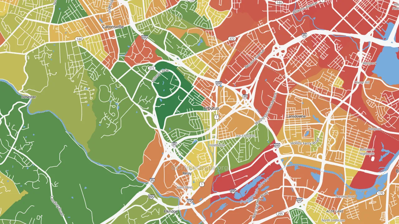 Arbutus, MD Map of Burglary Rates