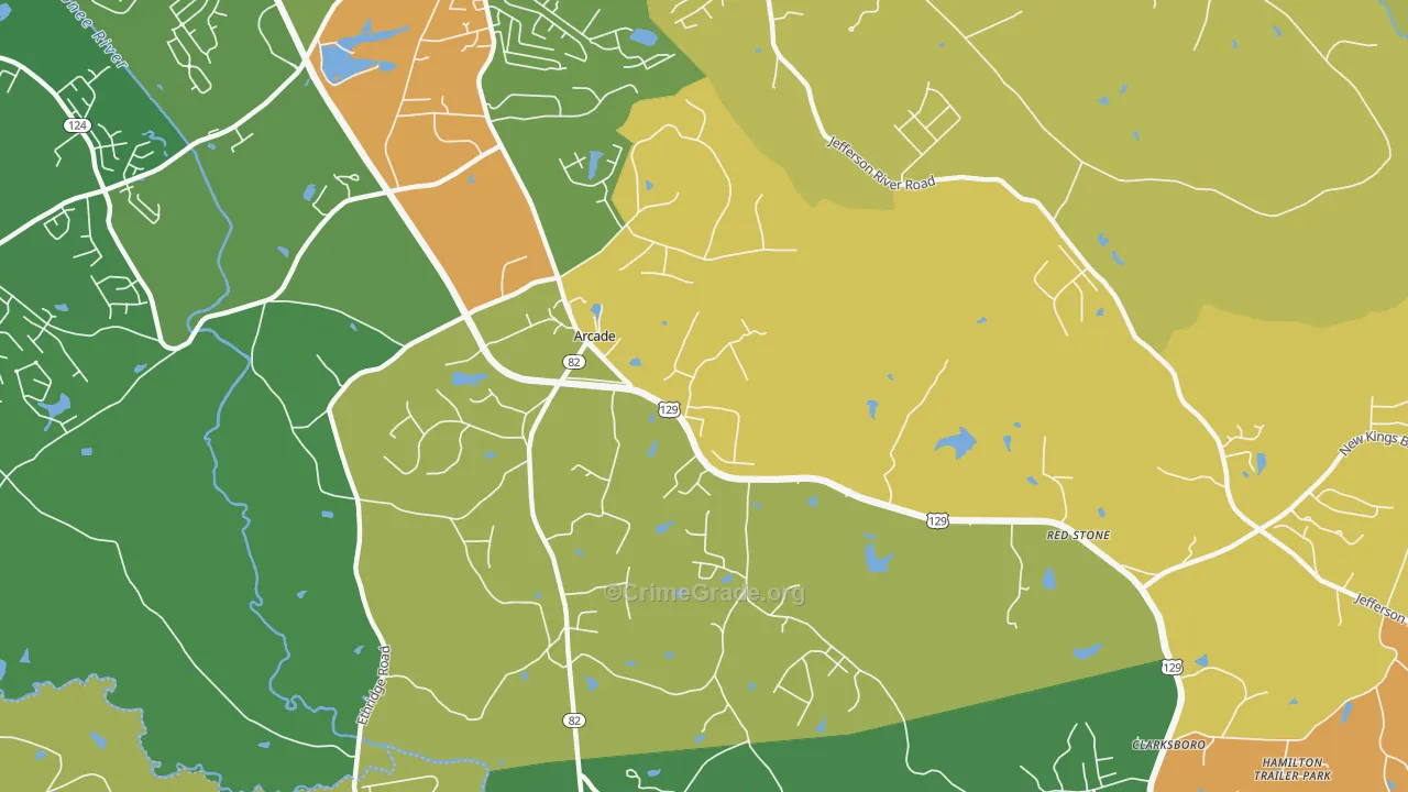 Arcade, GA Map of Burglary Rates