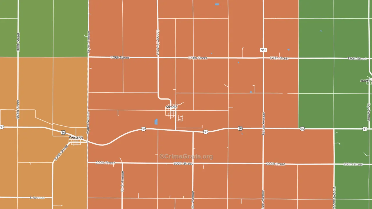 Arcadia, IA Map of Burglary Rates