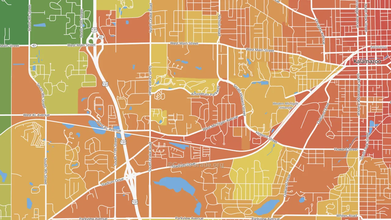 Arcadia, Kalamazoo, MI Map of Burglary Rates