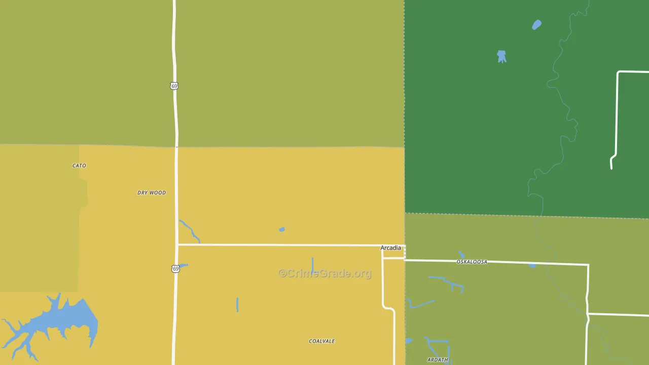 Arcadia, KS Map of Burglary Rates