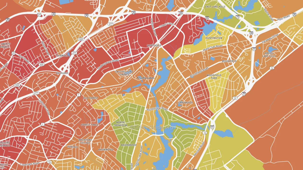 Arcadia Lakes, SC Map of Burglary Rates