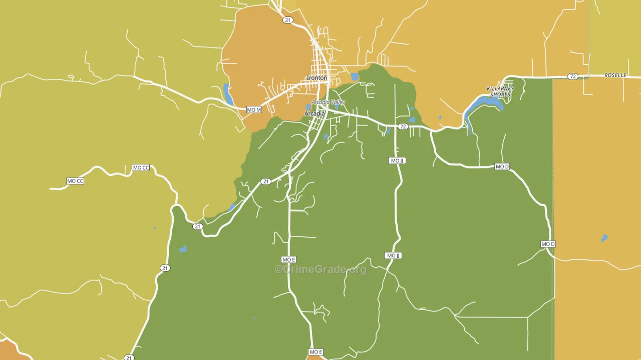 Arcadia, MO Map of Burglary Rates