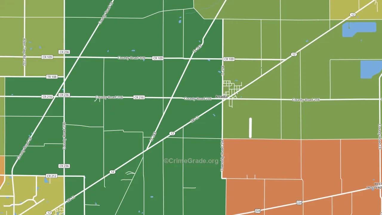 Arcadia, OH Map of Burglary Rates