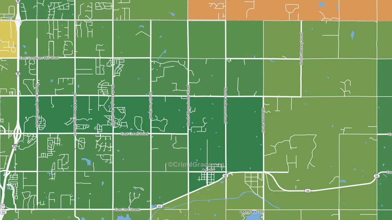 Arcadia, OK Map of Burglary Rates