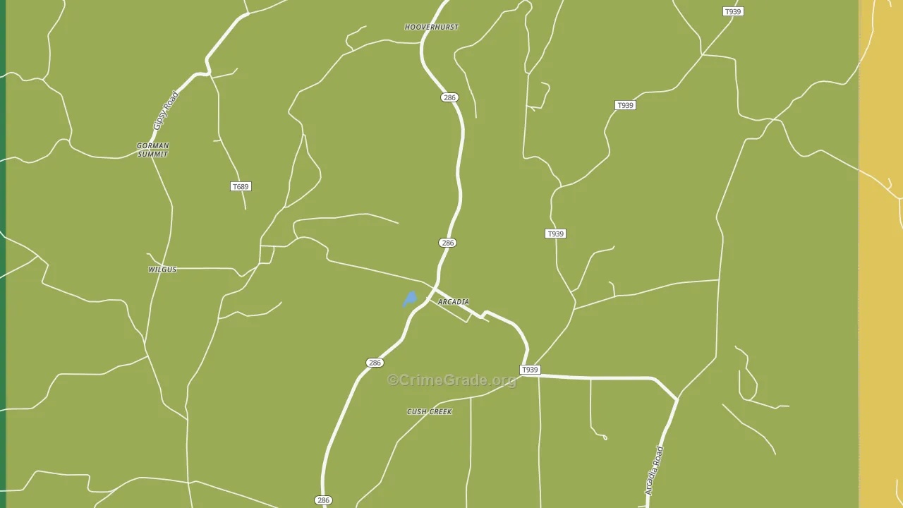 Arcadia, PA Map of Burglary Rates