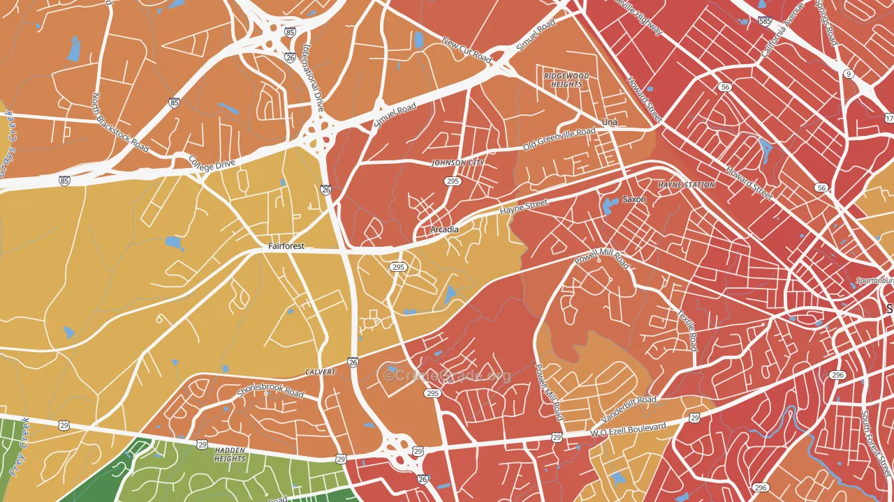 Arcadia, SC Map of Burglary Rates