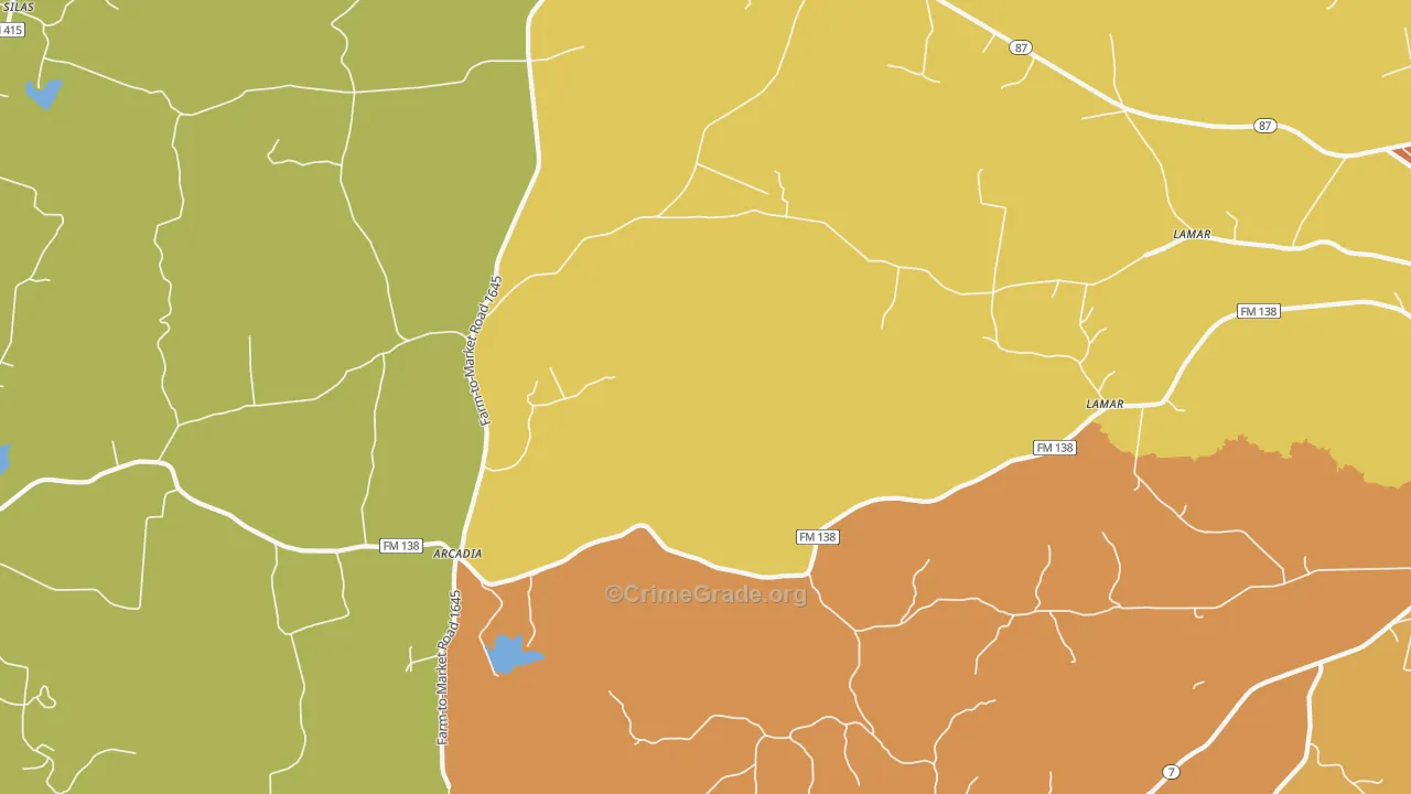 Arcadia, TX Map of Burglary Rates
