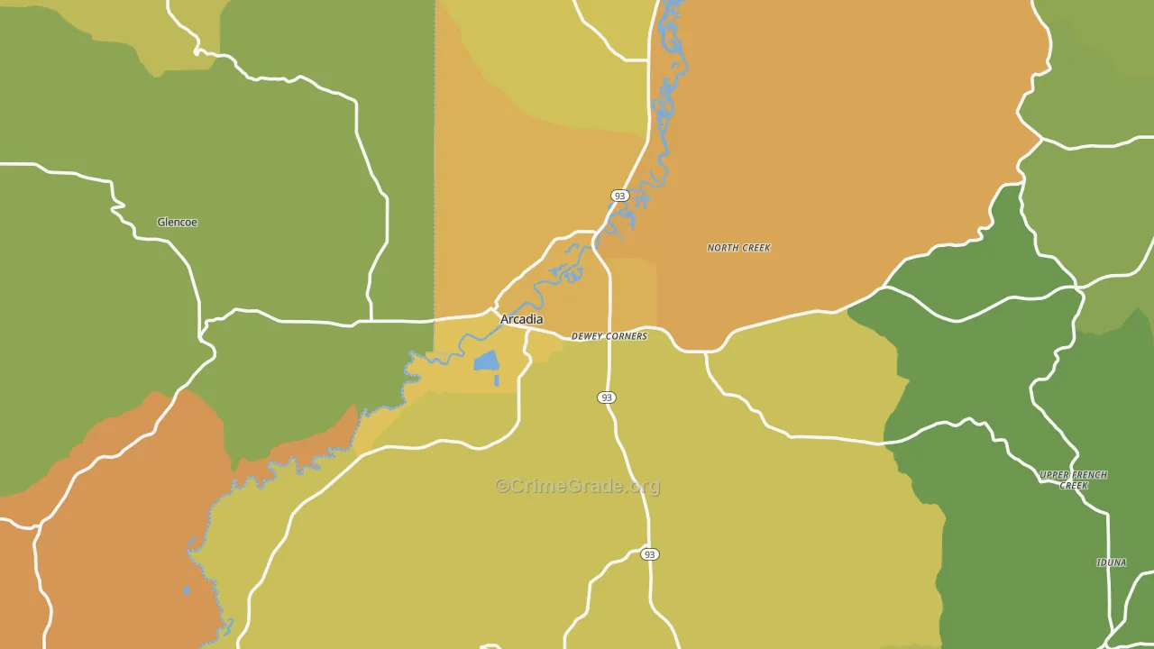 Arcadia, WI Map of Burglary Rates
