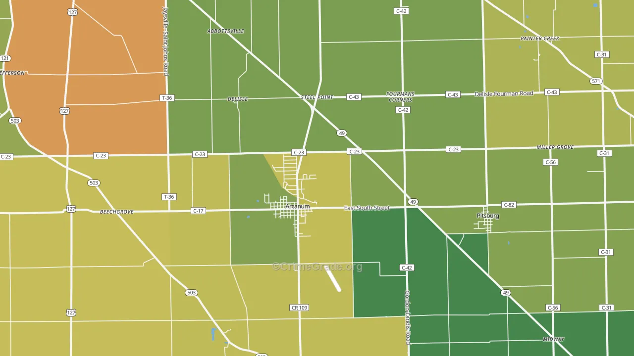 Arcanum, OH Map of Burglary Rates