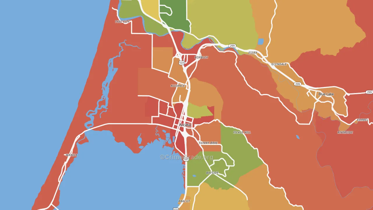 Arcata, CA Map of Burglary Rates