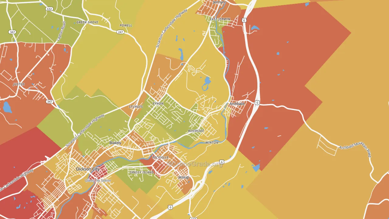 Archbald, PA Map of Burglary Rates