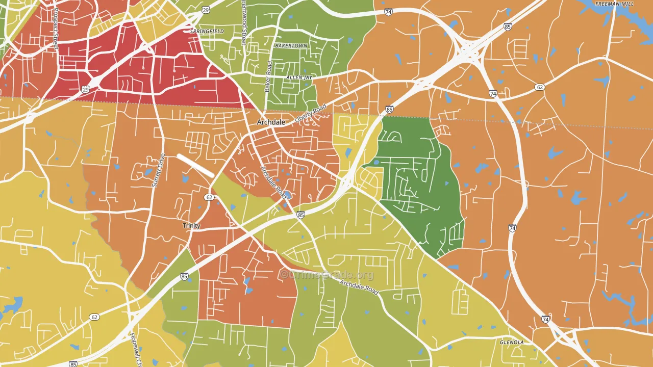 Archdale, NC Map of Burglary Rates