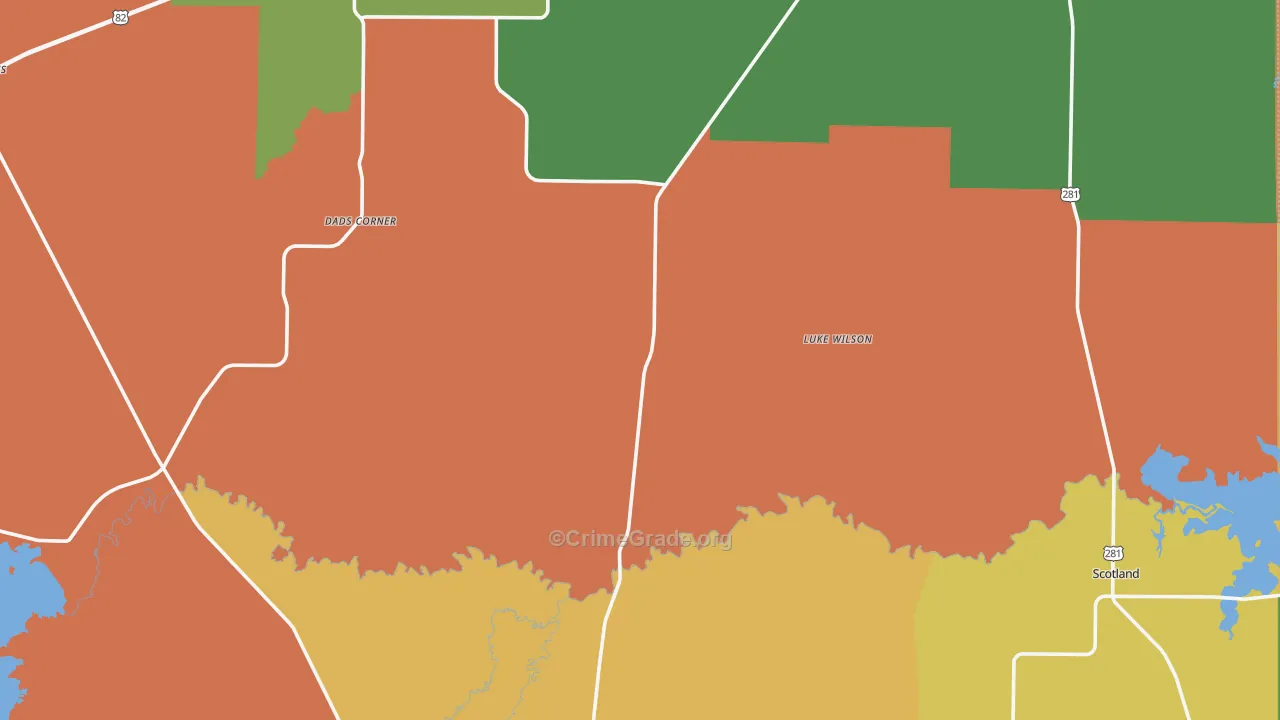 Archer County, TX Map of Burglary Rates