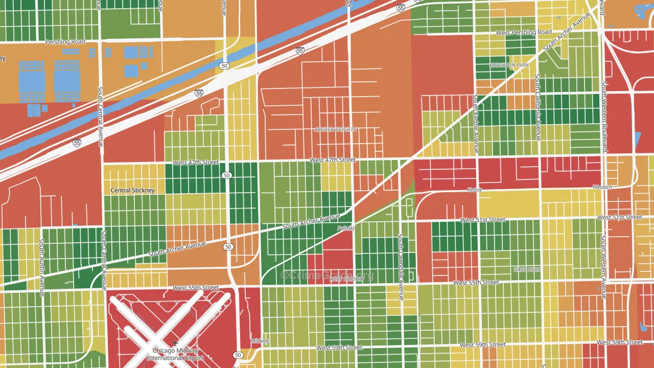 Archer Heights, Chicago, IL Map of Burglary Rates