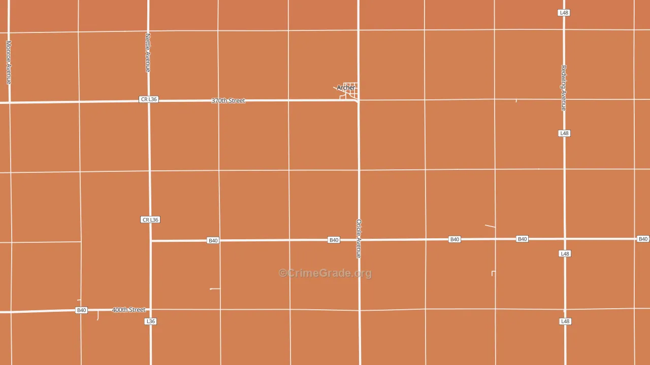 Archer, IA Map of Burglary Rates
