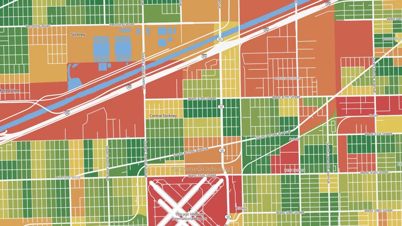 Archer Limits, Chicago, IL Map of Burglary Rates