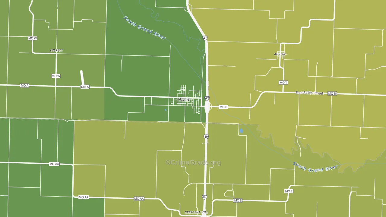 Archie, MO Map of Burglary Rates