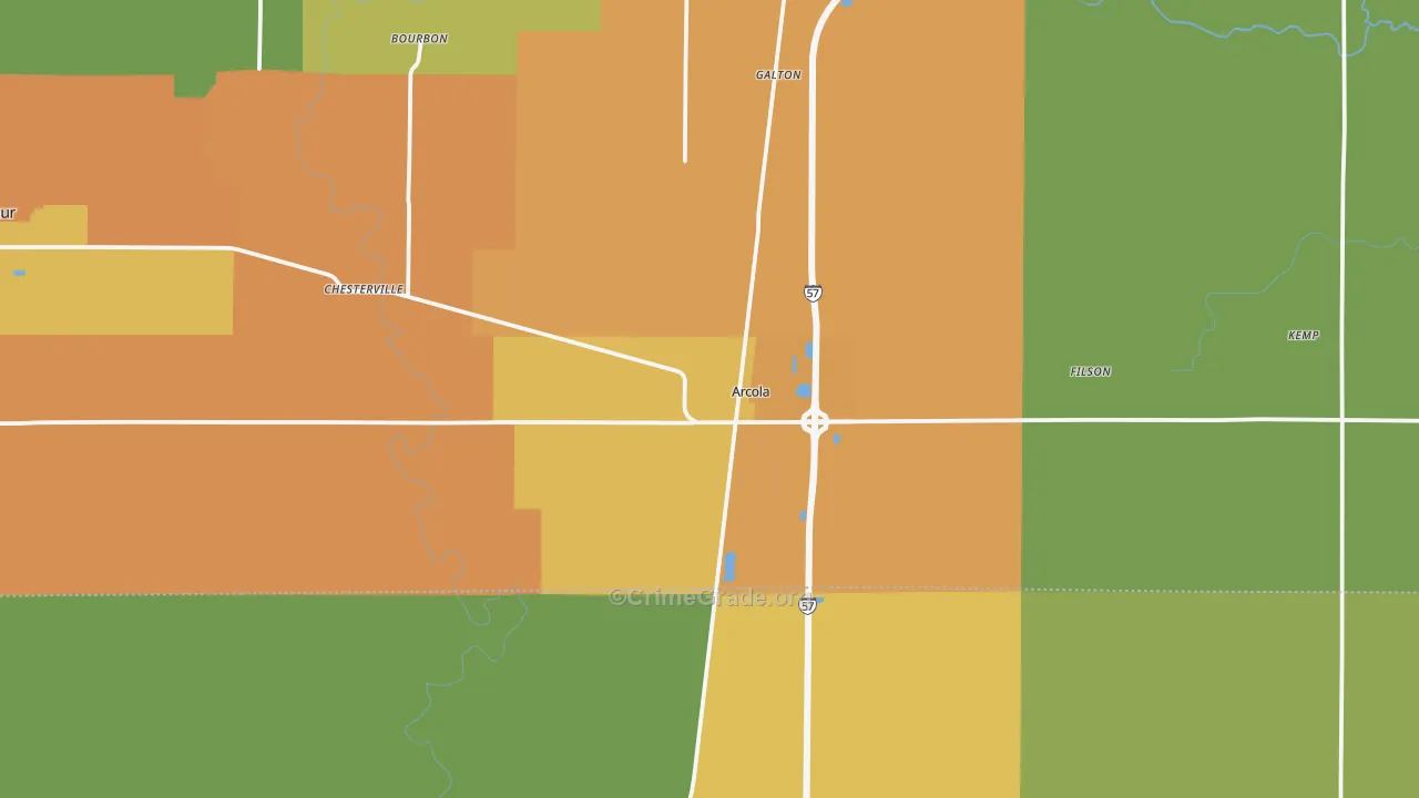 Arcola, IL Map of Burglary Rates
