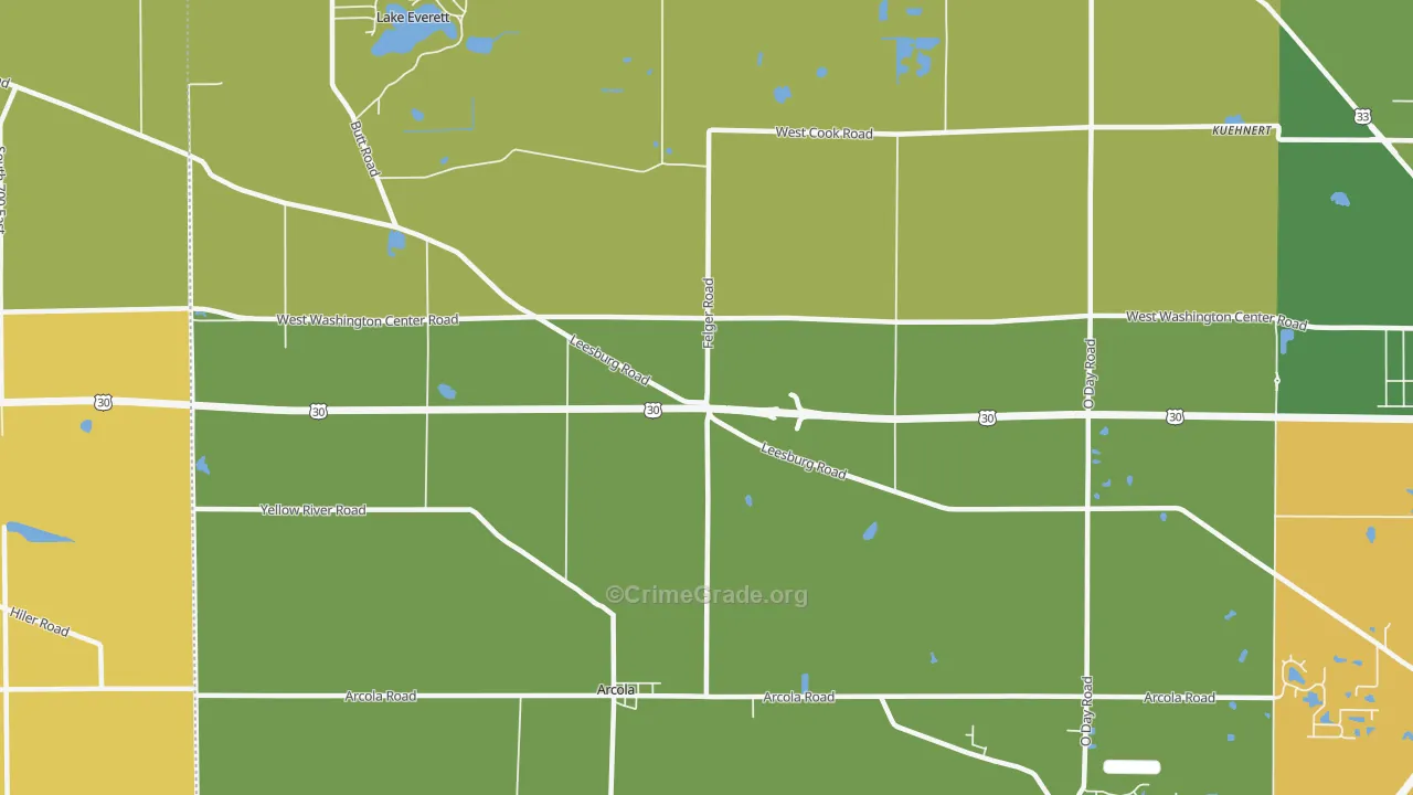 Arcola, IN Map of Burglary Rates