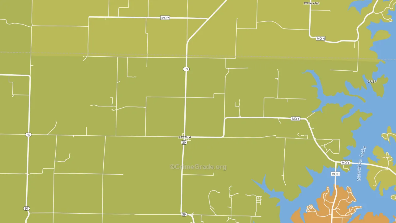 Arcola, MO Map of Burglary Rates