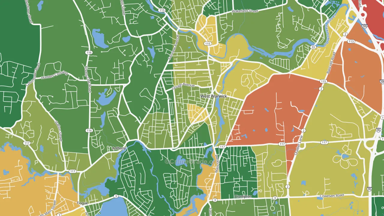 Arctic, West Warwick, RI Map of Burglary Rates