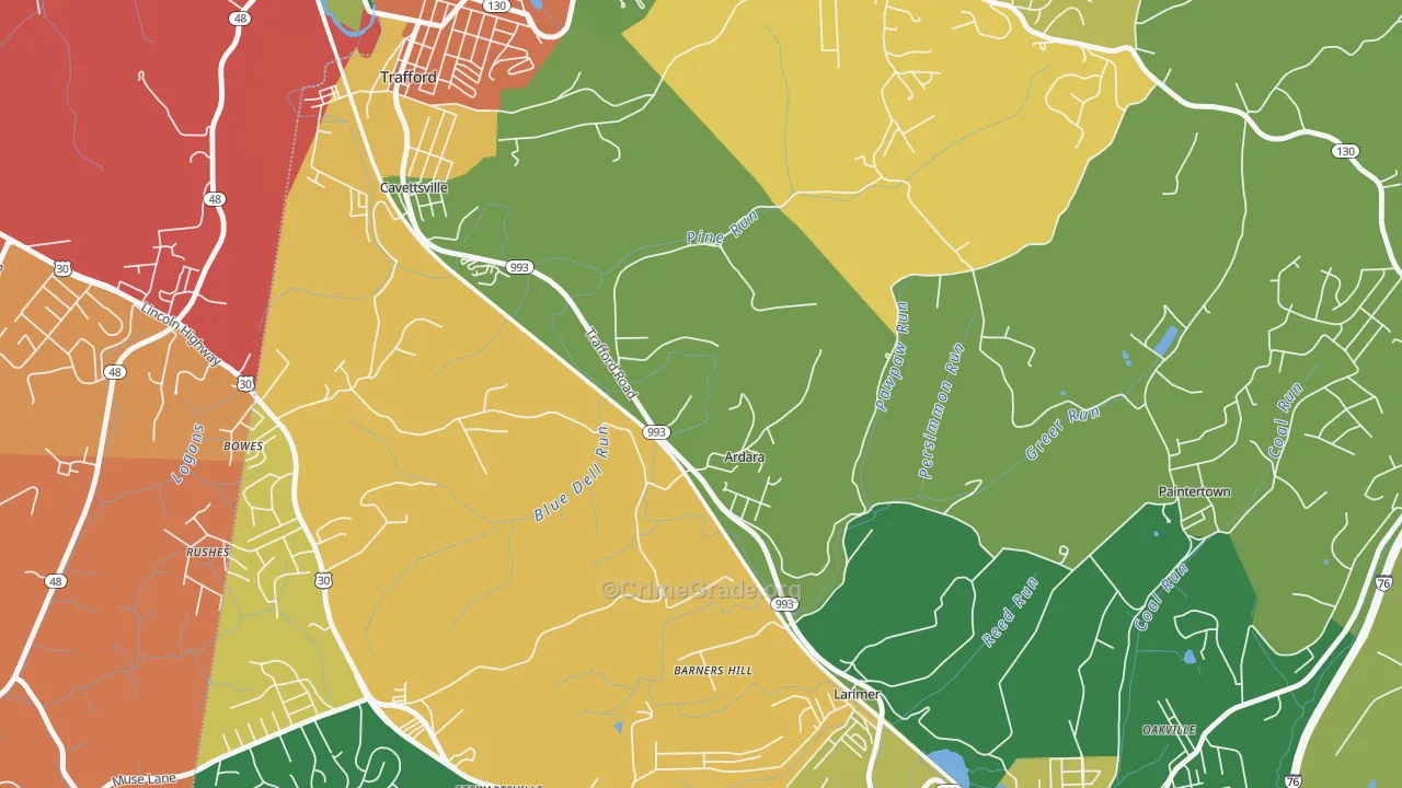 Ardara, PA Map of Burglary Rates
