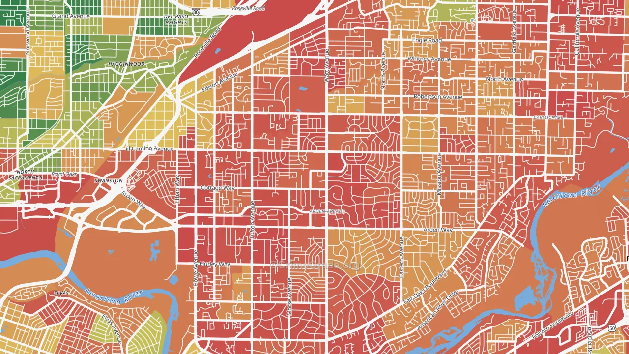 Arden-Arcade, CA Map of Burglary Rates