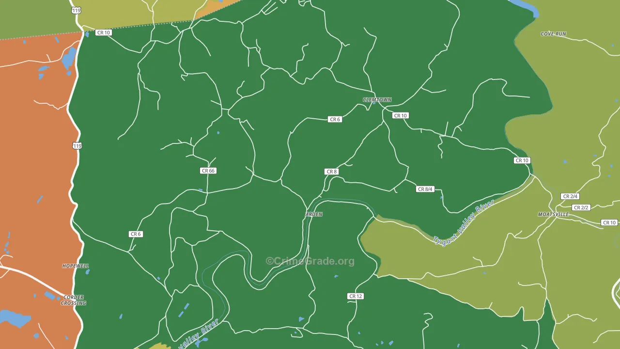 Arden, WV Map of Burglary Rates